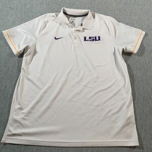 LSU Tigers Polo Adult XL White Nike Short Sleeve‎ College Drifit